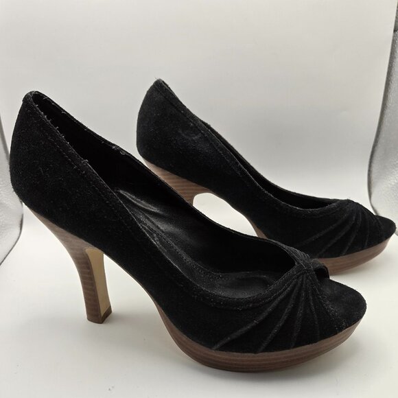 Steve Madden Shoes - Steve Madden Black Suede Peep Toe Heels 8M Black Upper Brown Balance